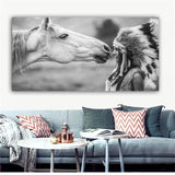 Black and White Native Girl With Horse Native American Canvas
