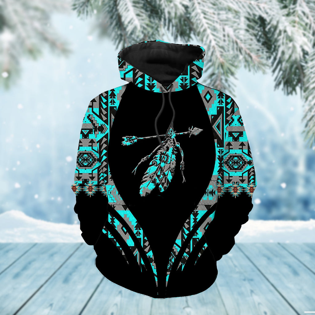 HD00019 Pattern Feather Native American 3D Hoodie