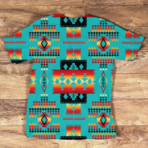 GB-NAT00046-3DTS01 Blue Tribes Design Native American All-Over T-Shirt