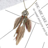 Ethnic Long Chain Feather Pendant Dreamcatcher Necklace