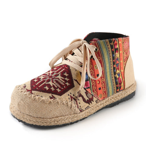 Women Shoes Boho Cotton Linen Canvas Single National Woven Native