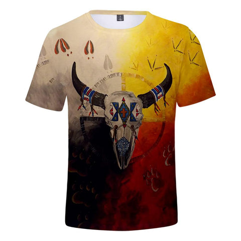 Native American 3D Bison Skull Native American   3D Tshirt
