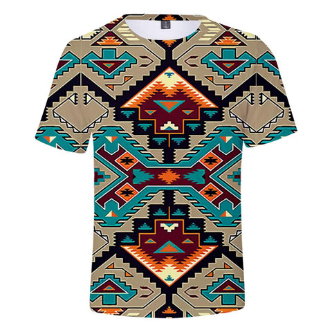 Native American Tribal Ethnic Pattern Blue Art  3D Tshirt - Powwow Store