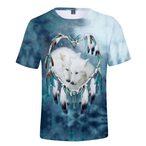 Wolves Heart Dreamcatcher Native American 3D Tshirt - Powwow Store