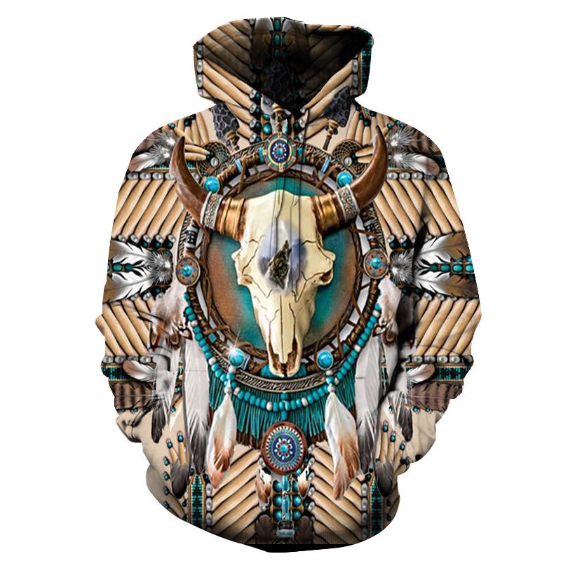 Bison Skull Native American All Over Hoodie no link - Powwow Store