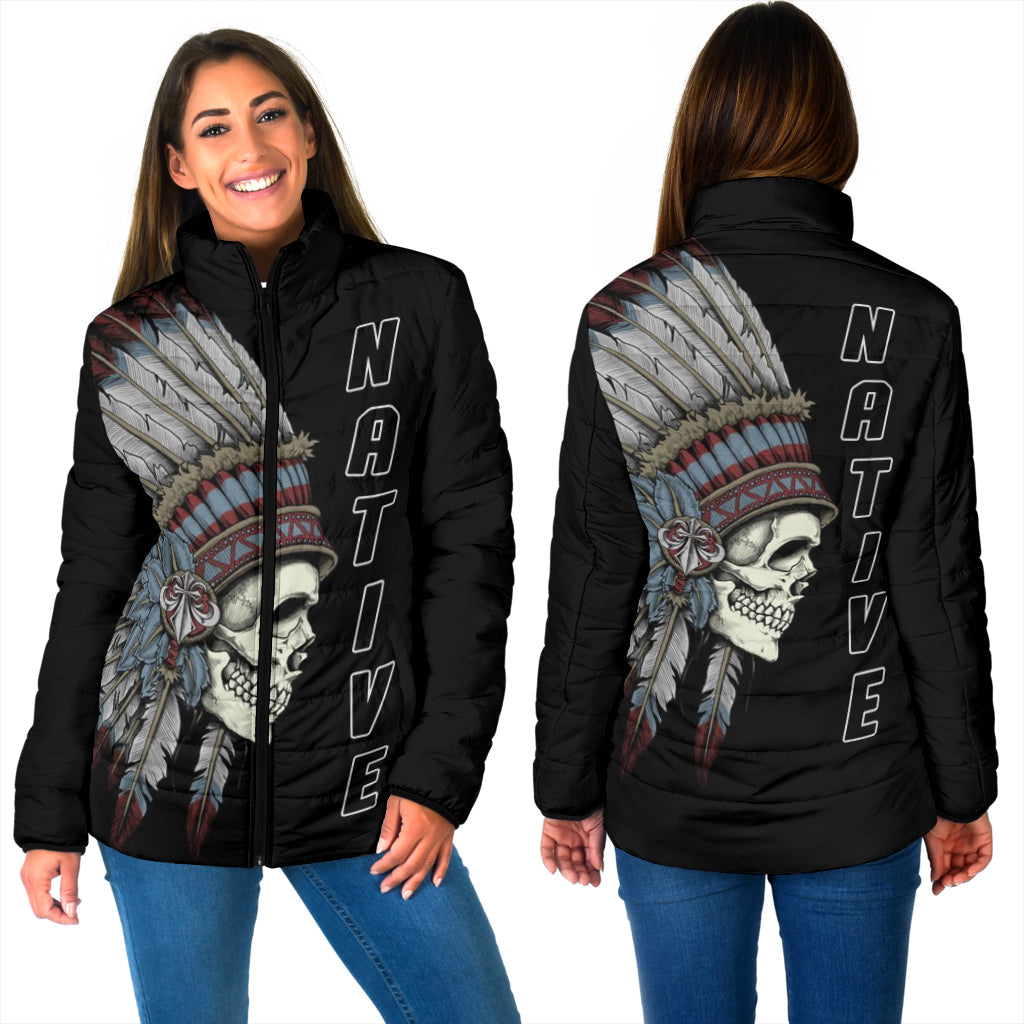 GB-NAT00129 Native American Skull  Women's Padded Jacket