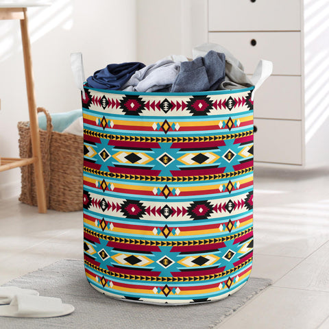 GB-NAT00511 Blue & Red Pattern Native Laundry Basket
