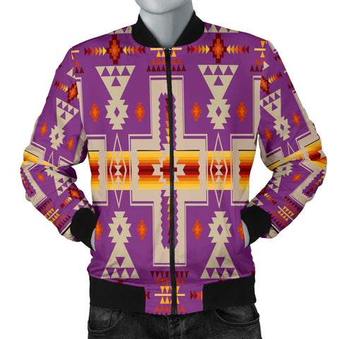 GB-NAT00062-07 Light Purple Tribe Design Native Men's Bomber Jacket