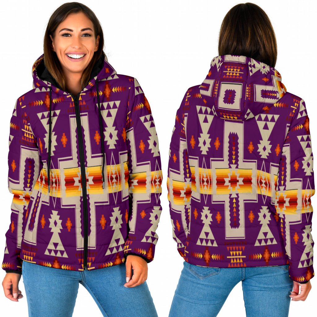 GB-NAT00062-09 Purple Tribe Design Native Women's Padded Hooded Jacket