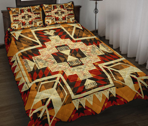 GB-NAT00022-QSET01 Tribal Yellow Arrow Native American Quilt Bed Set