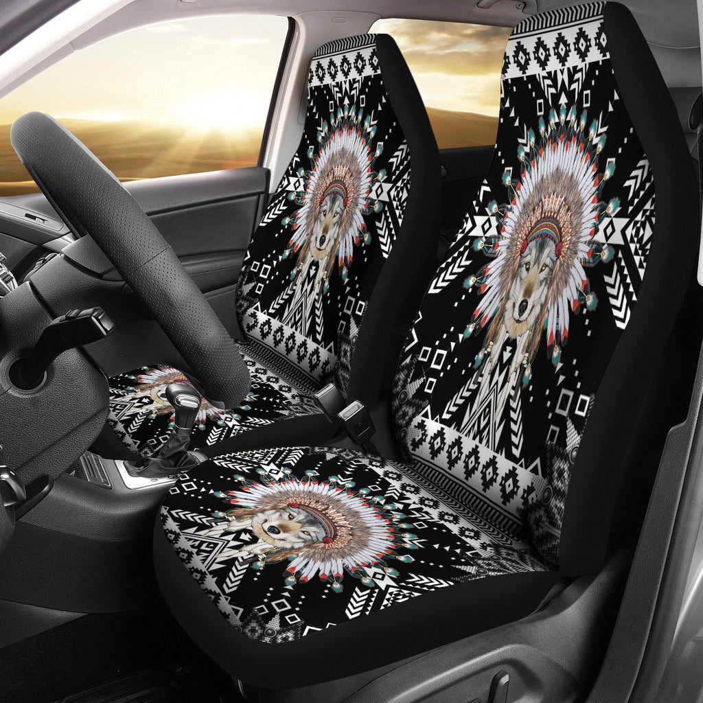 CSA-00015 Wolf  Pattern Black Car Seat Cover