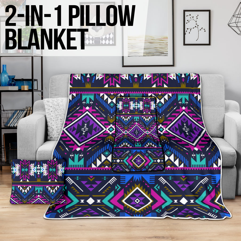 GB-NAT00380 Purple Tribe Pattern Pillow Blanket