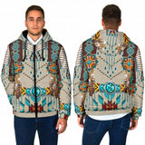 GB-NAT00069 Turquoise Blue Pattern Breastplate  Men's Padded Hooded Jacket