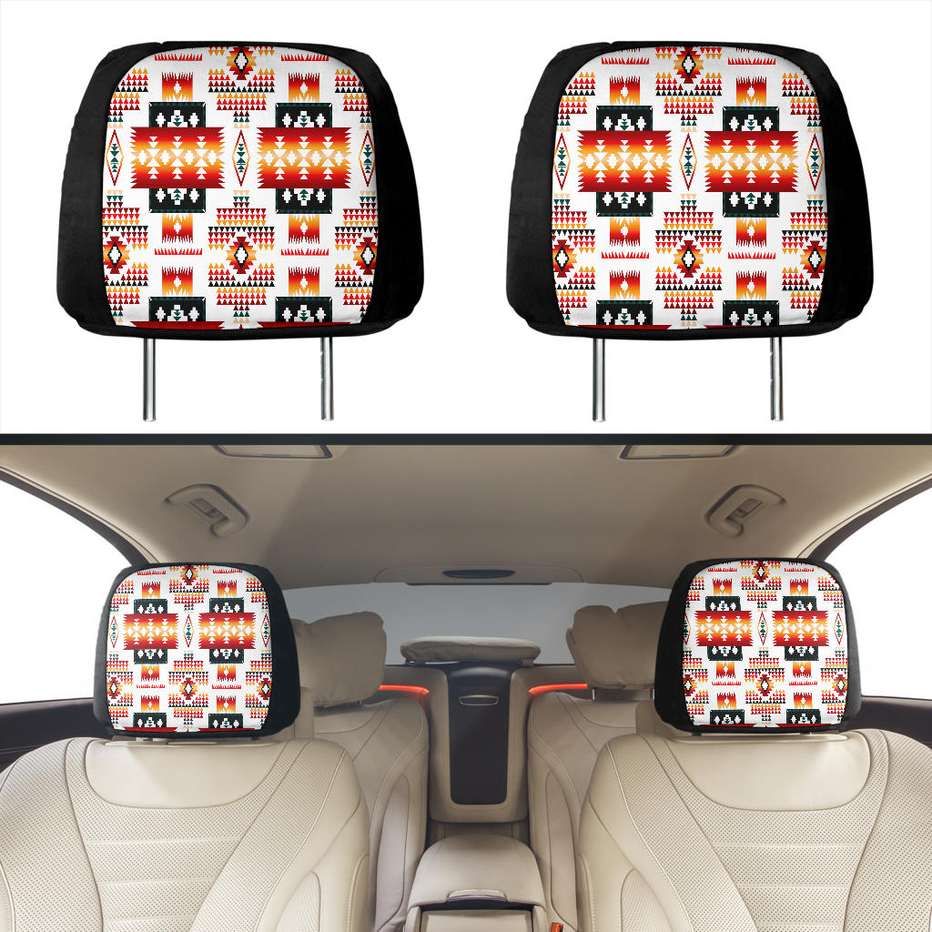 GB-NAT00075 White Tribes Pattern Headrests Cover