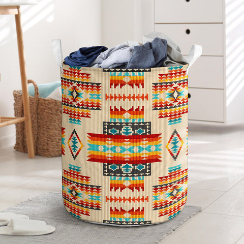 GB-NAT00402-03 Cream Pattern Native Laundry Basket