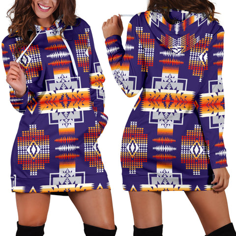 GB-NAT0004 Purple Pattern Native American Hoodie Dress