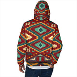 GB-NAT00061 Native Red Yellow Pattern Men's Padded Hooded Jacket