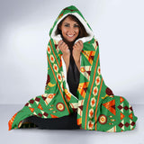 GB-NAT00426 Green Bison Pattern Hooded Blanket