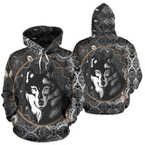 Black Wolf Dreamcatcher Native American All Over Hoodie no link - Powwow Store