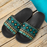 GB-NAT00509 Green Ethnic Aztec  Slide Sandals