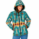GB-NAT00062-05 Turquoise Tribe Women's Padded Hooded Jacket