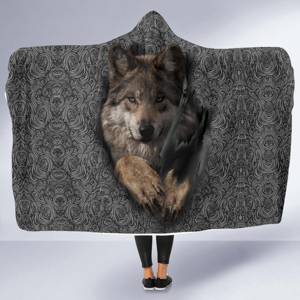 Gray Wolf Escape Native American Hooded Blanket