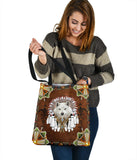 White Wolf With Headress Feathers Tote Bag