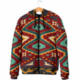 GB-NAT00061 Native Red Yellow Pattern Men's Padded Hooded Jacket