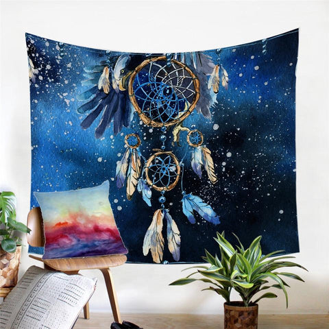 Blue Galaxy Dreamcatcher Tapestry Native American Style - ProudThunderbird