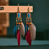 Retro Tassel Feather Earrings Women's Long  Jewelry
