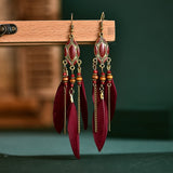 Retro Tassel Feather Earrings Women's Long  Jewelry