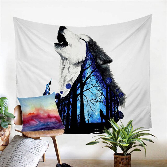 Howling Wolf Forest Art Print Tapestry