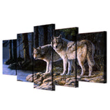 5 Piece Wolves River Native American Canvas - ProudThunderbird